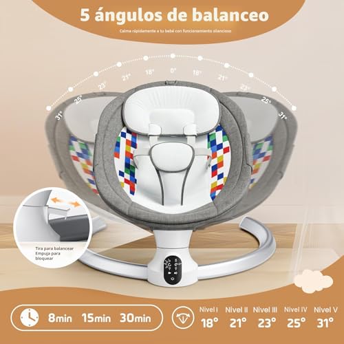 Helangel Electric Rocking Chair Electric Baby Hammock with Remote Control and Wireless Connection Baby Rocking Chair with 5 Point Safety Harness for Children up to 9 kg 5 Speed Balance