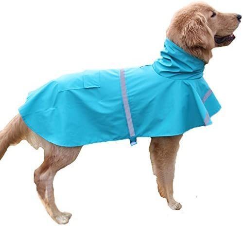Dog Raincoat Waterproof Hooded Rain Jacket with Leash Hole/Pocket, Reflective Waterproof Rain Coat for Small Medium Large Dog Rain Clothes Poncho (M, Blue)