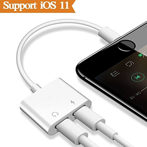 2 in 1 Jack Audio Headphone Adapter Compatible Phone X 8/8 Plus Phone 7/7 Plus&pod&pad. Dual Earphone Audio Adaptor and Charge Converter[Control Audio+Music+Call](Support iOS 11 or Later)