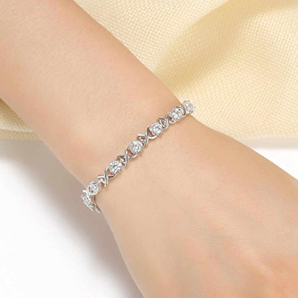 Caperci Sterling Silver Cubic Zirconia XO Tennis Bracelet Women, 7.25