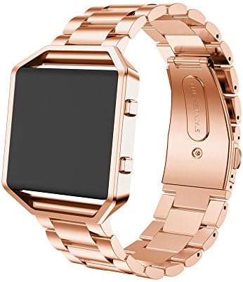 for Fibit Blaze Band, Conelelife Stainless Steel Replacement Band Wristband with Metal Frame for Fitbit Blaze Smart Fitness Watch (Rose Gold)