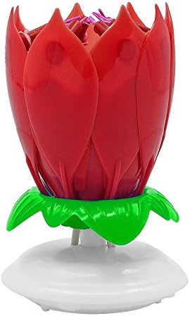 1Pc Cake Topper Musical Birthday Candles Two Layers Rotating Lotus Flower Decoration Light Candle Blossom Different Colors (1 X Red)