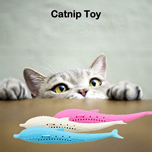 image for youeneom Cat Fish Shape Toothbrush with Catnip, Grinding Claw Toys Tee