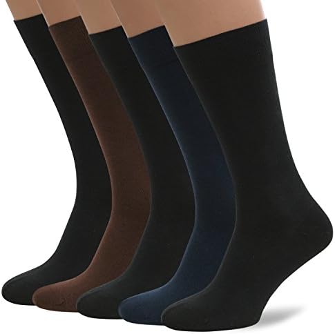 5 Pack Men`s Cotton Dress Sock (Medium, Black/Brown/Dark Blue)