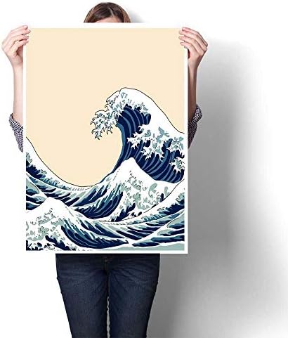 Modern Canvas Painting Wall Art Wave Vector Japanese Motif Japan Background Drawn of Japan Oils,16"W x 28"L Wall Stickers (Frameless)