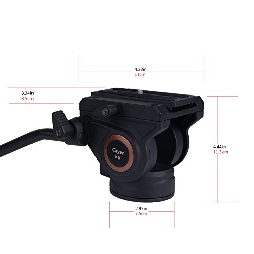 Cayer K3 Fluid Drag Pan Head for Video Tripod Monopod with 1/4 and 3/8 inches Screws Sliding Plate for DSLR Cameras Video Camcorders Shooting Filming, Max Loading 13.2LB