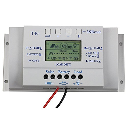 Y-SOLAR 40A Solar Charge Controller Time-Interval Control with LCD Display 12V/24V Solar System with 5V Mobile Charger Solar Controller