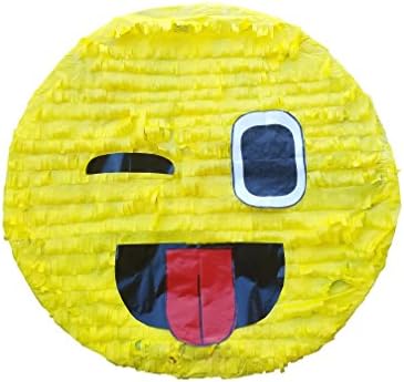 Giant Tounge out Winking Emoji Party Pinata with rope and decorated Stick (stick color varies)33 inches tall!