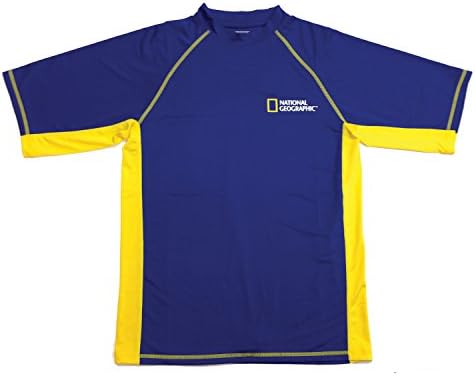 National Geographic Snorkeler 6665 Short sleeve Rash Guard Mens Royal/Yellow Medium, Yellow