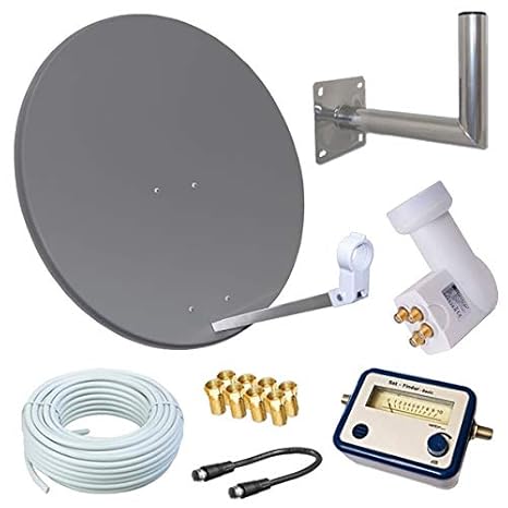 netshop 25 HD Sat Anlage 80cm Spiegel + Opticum Quad LNB für 4 Teilnehmer + 50m Kabel + 40cm Wandhalter + SAT Finder (3 Farbe