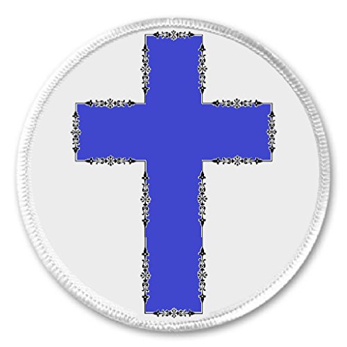 Blue Cross Crucifix 3" Sew On Patch Church Christian Christ God Jesus Prayer