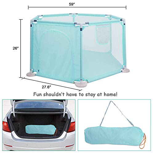 Playpen for Baby, Johgee Kids 6-Panel Portable Baby Playpen, Indoors or Outdoors Child Playpen Fence with Playmat& Carry Case & Breathable Mesh for Babies Toddler Newborn Infant (Pink Hexagon)