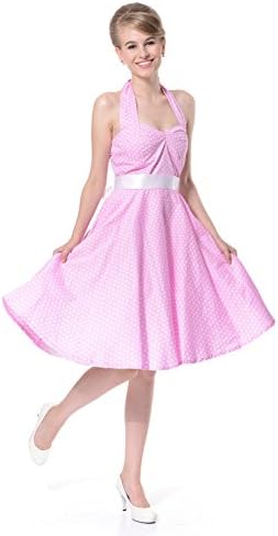 FiftiesChic Women's 100% Cotton Halterneck Floral Print 50s Inspired Vintage Rockabilly Party Dresses
