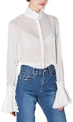 Archie Vince Womens White Victorian Floral Lace High Neck Shirt Blouse