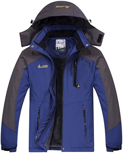 chusanhi Waterproof Mens Snow Ski Jacket Winter Snowboard Windproof Rain Skiing Jackets For Adults Hooded Breathable Outdoor Hiking Coat Water Resistant Mountain Fleece Outwear (L, Navy)