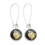 Fida Shop Art Moon and Sun Silver Tone Glass Dangle Earrings