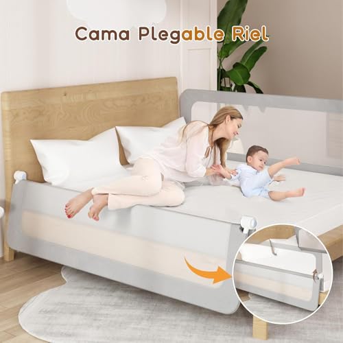 ZERIFAM Foldable Toddler Bed Rail,Bed Rail for Toddlers, Adjustable Heights Baby Bed Safety Rails, Portable Toddler Bed Barrier Railing Guard for Kids Twin, Bunk, Queen, Full Size Bed.(180cm)