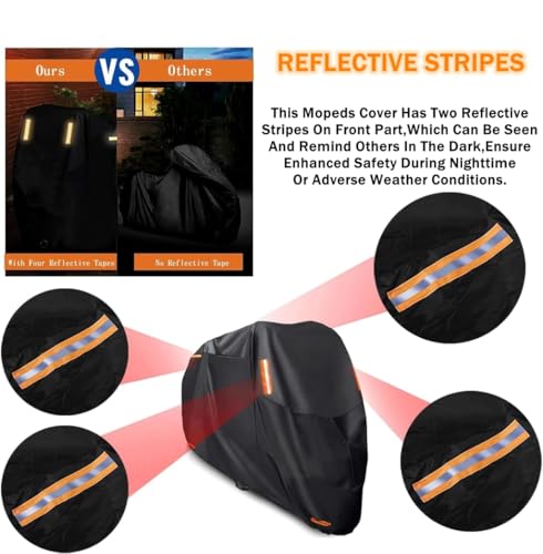 Beauenty Universal Motorcycle Cover,Preventing Wind, Rain,Snow,Dust,Uv Rays With Anti Theft Lock Hole,Reflective Strips,Storage Bag,All Season Durable 420D Oxford Fabric,(XL,Black)