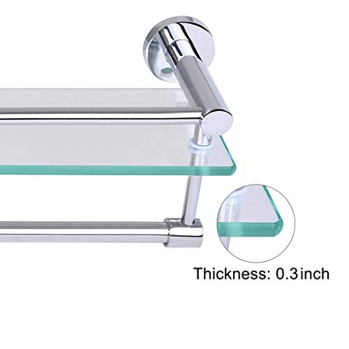 Beyonds Bathroom Glass Shelf with Aluminum Rail, Rectangular Towel Holder Shower Basket Organiser Wall Mounted Shower Storage