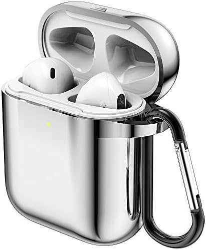 SIRUIBO Compatible for Airpods Case, Airpod Accessories Soft TPU Cover Protective Case with Keychain for Apple Airpods 2&1,Sliver