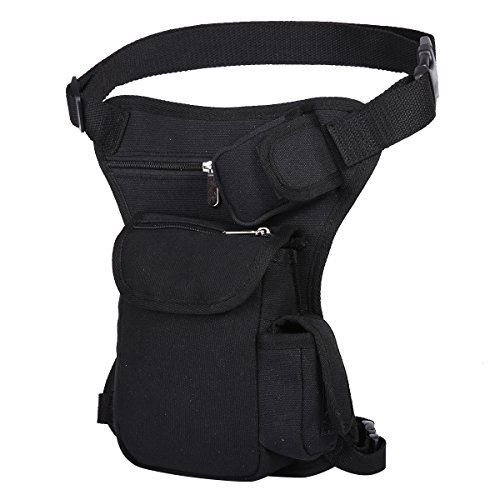 Eshow Men's Canvas Hip Bag Drop Leg Pouch Tactical Drop Leg Bag Purse Racing Fanny Pack Bike Cycling Black