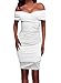 AlvaQ Women's Summer Sexy Off Shoulder Bodycon Midi Evening Coaktail Dress Lrge White