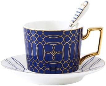 Coffee Cup, WAYDAY Bone China Coffee Cups Set with Saucer and Spoon Vintage Gold Trim Tea Cups and Saucers Set for Home Office Tearoom