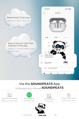 SoundPEATS Air5 Pro Wireless Earbuds with Adaptive Hybrid Noise Cancellation, Bluetooth 5.4 with Qualcomm Snapdragon Sound, 6 Mics aptX Lossless, LDAC LC3 Hi-Res Audio Bluetooth Earphones, 37H, APP
