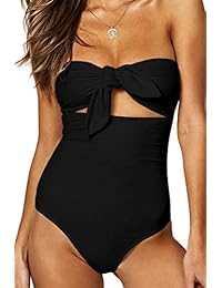 QINSEN - Bañador sexy sin tirantes para mujer con nudo delantero de cintura alta