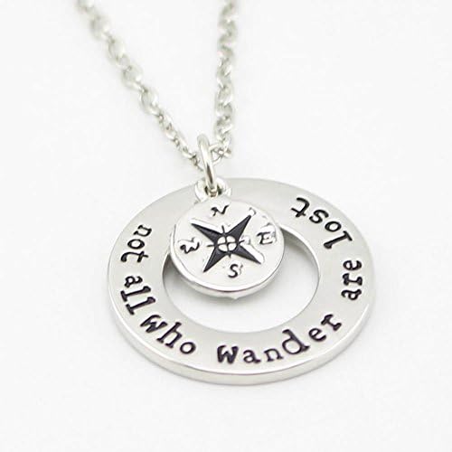 2016 Hot !Wanderlust handstampe Jewelry Travelers Necklace Wanderlust " Not All Who Wander Are Lost" Inspirational Jewelry (2.2cm)
