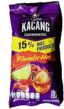 Sabritas Kacang Cacahuates. Flamin Hot Peanuts. Cheese, Chilli and Lemon Flavor. Very Hot. 1 Bag (197 grs).