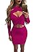 Women's Long Sleeve Cut Out Bandage Bodycon Party Clubwear Dress M Rose Red