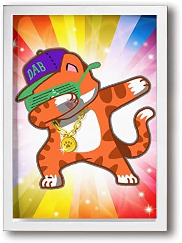 SRuhqu Canvas Wall Art Prints Dabbing Cat Funny Dab Hip Hop Dabbing Kitten -Picture Paintings Modern Home Decoration Giclee Artwork-Wood Frame Ready to Hang