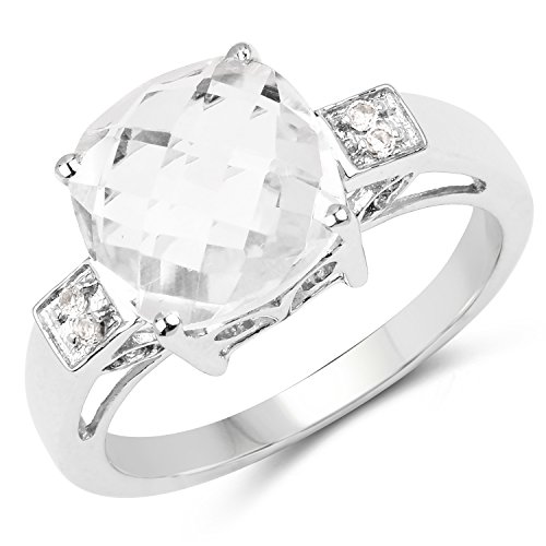 3.45 Carat Genuine Crystal Quartz &amp; White Topaz .925 Sterling Silver Ring