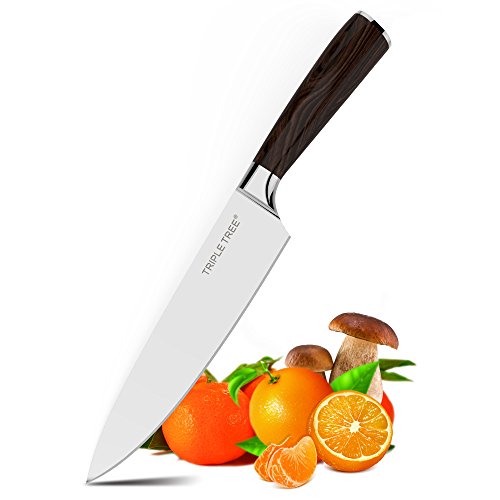 Professional Chef Knife 8”, TRIPLE TREE Japanese High Carbon Stainless Steel Kitchen Knife, With Sharp Blade and Ergonomic Wood Grip, And Comes In A Gift Case