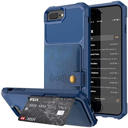 iPhone 7 Plus/iPhone 8 Plus Case, Tznzxm Heavy Duty Rubber Full Body Flip Card Holder Magnetic Car Buckle Shockproof Drop Protection Kickstand Anti-Scratch Back Case for iPhone 7 Plus/8 Plus Blue