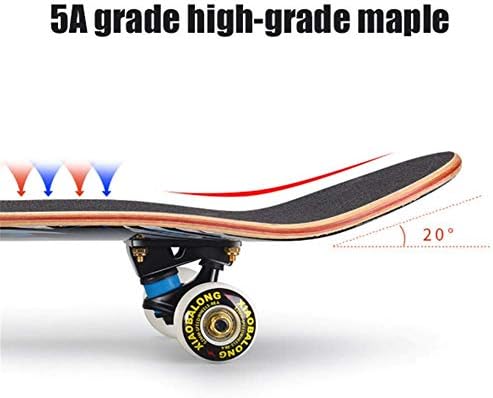 Planche à roulettes professionnelle à quatre roues de 31 pouces, planches à roulettes concaves à double coup pied en bois d'érable à 7 couches pour garçons filles jeunes adultes Tricks Skate Board