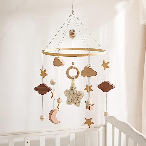 let's make Boho Baby Crib Mobile for Boys and Girls, Stars, Clouds,