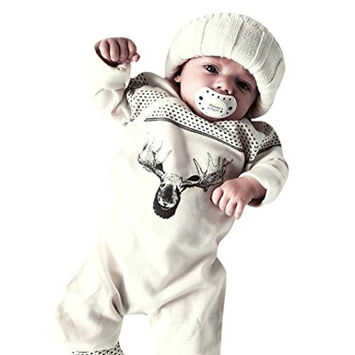 Kollmert Baby Deer Romper Jumpsuit Infant Girl Boy Playsuit Outfits Christmas Pajamas (White, 0-6M)