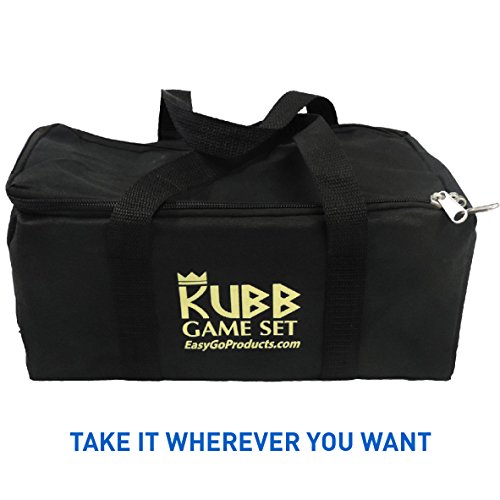 EasyGoProducts Kubb The Viking Wooden Outdoor Lawn Game Set - One 2 3/4" x 12" King, Ten 1.75" x 6" Kubb Blocks, Six 1" Diameter x 12", Brown Small (EGP-TOY-007)
