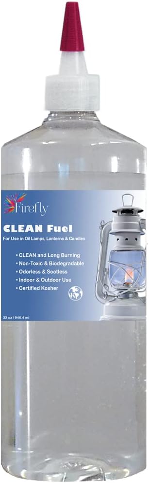 Oil Lamps & Accessories - Firefly Fuel Clean Fuel Lamp Oil - Smokeless, Virtually Odorless, and Long-Lasting Burn Time for Indoor & Outdoor Lamps - 32 Ounces - Made in USA