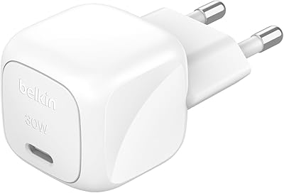 Belkin BoostCharge kompaktes Ladegerät, 30 W, für Reisen, USB-C Power Delivery zum Schnellladen für die Apple iPhone Serie 16. 15, 14, 13, 12, Samsung Galaxy S24, S23, iPad, AirPods, Tablets – Weiß