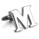 Men's Rhodium Plated Cufflinks Silver Initial Letter M Shirt Wedding (with Gift Bag)