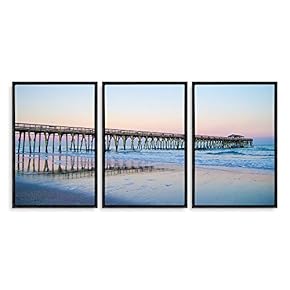 3 Piece Framed Canvas Home Artwork Decoration Romantic Wharf Canvas Wall Art for Living Room, Bedroom - 16"x24"x3 Panels