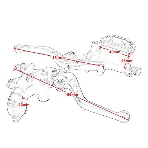 22mm Motorcycle Brake Pump Handles Hydraulic Cylinder Master Reservoir Lever Kit For Honda For Yamaha Scooter Sport Bike (Red) - Thumbnail 4