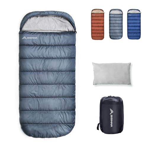 BISINNA XXL Schlafsack für große Erwachsene, 3-4 Jahreszeiten Winter Outdoor Warmer Deckenschlafsack, Plus Size Wide Camping Schlafsack (Grau, 2.5kg R