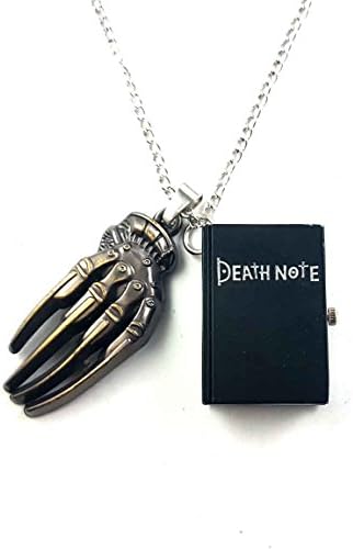 Black Watch Silver Necklace Vintage Death Note Dead Book Hand Pocket Watch Pendant steampunk Jewelry Gift women mens chain
