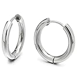 Pair Stainless Steel Plain Circle Huggie Hinged Hoop Earrings for Men Women