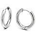 Pair Stainless Steel Plain Circle Huggie Hinged Hoop Earrings for Men Women