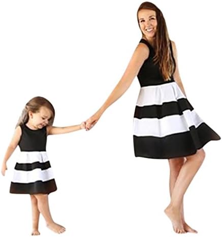 Mommy๏ผMe Dress Women Baby Girls Striped Print Princess Dresses Casual Family Mother Daughter Matching Shirt